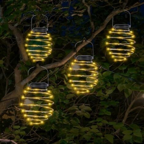 Solar Lights, 4 Pack Solar Spiral Hanging Lights, Iron Art Lanterns, Waterproof LED Hanging Lamp for Garden, Patio, Pathway, Yard Tree Decorations (4 Pack 20 LED) MUMU (1/4)
