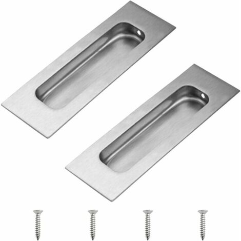 MUMU Stainless Steel Silver Rectangular Sliding Door Handle Set of 2 with Side Hole Countersunk (1/4)