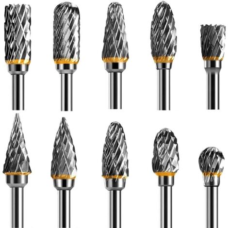 Carbide End Mill Set Compatible with 10pcs 1/8" Shank Metal Router Bits for DIY Wood Carving Metal Polishing Engraving Drilling MUMU (1/4)