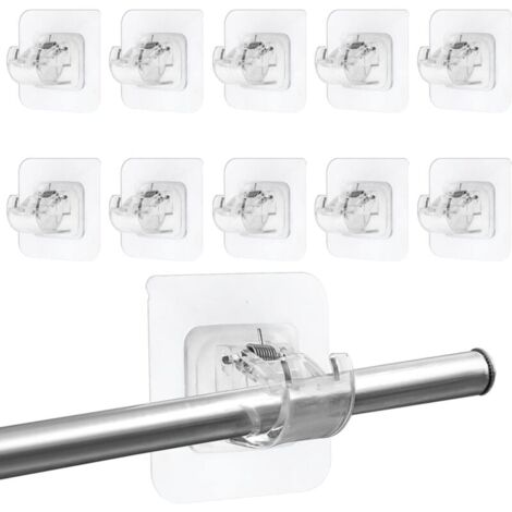 10pcs No Drilling Curtain Rod Holders, Clear Self-Adhesive Curtain Rod Holders, Self-adhesive Curtain Rod Hooks for Kitchen and Bathroom MUMU (1/4)