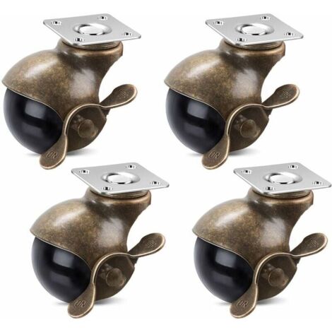 Inch Ball Swivel Casters with Brake, 360 Degree Antique Brass Top Plate Wheels for Furniture, Cabinets, Wheelchairs (352 Lbs, 4 Pack) MUMU (1/4)