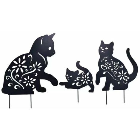 Garden Ornament, 3 Piece Metal Cat Garden Ornament Wrought Iron Garden