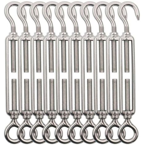M5 Hook Tensioner (Hook and Eye), Steel Wire Tensioner/304 Stainless Steel Tensioner for Clothesline, Steel Cable, Steel Wire Rope - 10pcs MUMU (1/4)