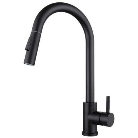 Modern Stainless Steel Kitchen Faucet with Pull Out Spray and Single Handle, Satin Black MUMU (1/4)