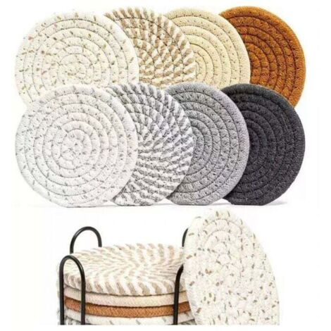 MUMU 8 Pcs Round Woven Placemats 11cm x 11cm Mixed Color Washable Cotton Placemats Non-Slip Heat Resistant Frame for Party Kitchen Dining Room (1/4)