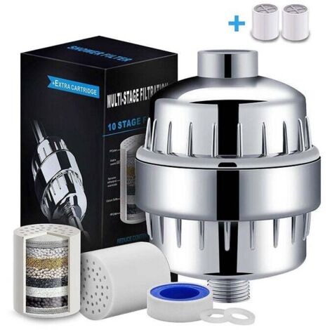 17-Stage Shower Filter for Hard Water with Vitamin C, Shower Filter, Removes Chlorine and Fluoride - Contains 2 Filter Cartridges - MUMU Constant Flow Shower Head Filter