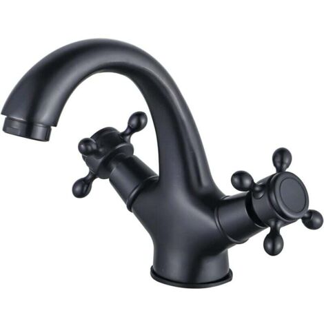 Black Retro Bathroom Faucet Antique Brass Two Handle Basin Sink Faucet Bathroom Mixer Tap Rustic Brushed Bathroom Faucet (No Hose) MUMU (1/4)