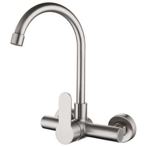 Stainless Steel Kitchen Faucet, Dual Hole Hot and Cold Water Swivel Mixer Tap for Kitchen Sink MUMU (1/4)
