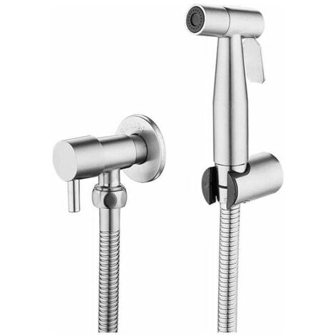Toilet Spray Gun Kit, 304 Stainless Steel No Drilling Toilet Flush Booster with G1/2" Hoses and T-Valve, Silver MUMU (1/4)