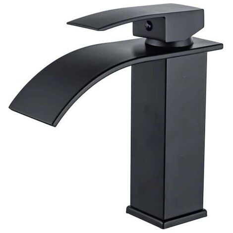 Black Waterfall Bathroom Faucet, Waterfall Basin Mixer, Brass Waterfall Sink Faucet with Hot and Cold Water Available MUMU (1/4)