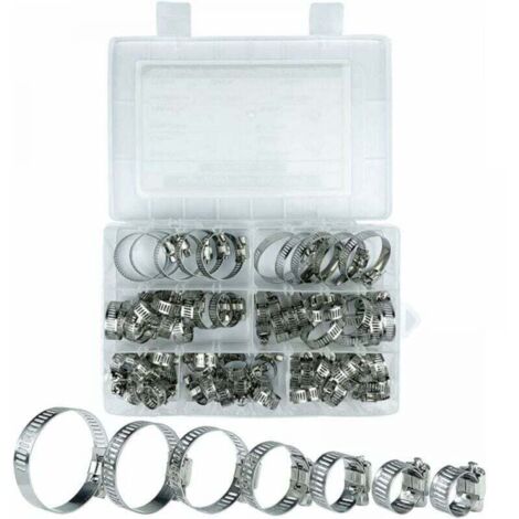 Stainless Steel Hose Clamps, 60pcs Stainless Steel Hose Clamps, 7 Different Sizes 8-38mm Suitable for Swimming Pools, Washing Machines, Dishwashers, Household Water Pipes MUMU (1/4)