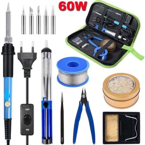 Soldering Iron, Soldering Iron Kit, Adjustable Temperature Soldering Tool with Soldering Iron Tips, Suction Cup, Soldering Wire, Tweezers, Wire Cutter, Brass Spool, Stand, Carrying Bag MUMU (1/4)
