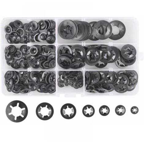 280pcs Spring Washers Spring Washers, Steel Spring Washers Quick Lock Spring Washers M3 M4 M5 M6 M8 M10 M12, 7 Sizes, Black MUMU