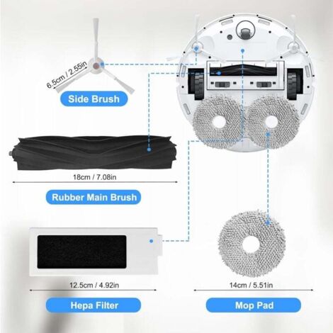 Ecovacs Deebot T20 Omni/T20e Omni Robot Vacuum Cleaner Accessories Kit, 4 Pairs White Side Brushes + 2 Filters + 1 Roller Brush + 4 Mops + 3 Dust Bags MUMU