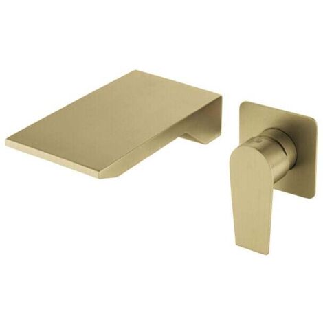 Bathroom Sink Mixer Tap Wall Mounted Single Handle Basin Faucet Gold MUMU (1/4)