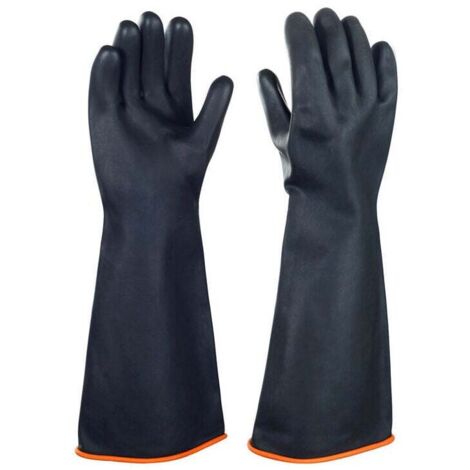 Chemical Resistant Latex Gloves, Industrial Safety Long Rubber Gloves, Heavy Duty Black Gloves, 1 Pair, 35cm MUMU (1/4)