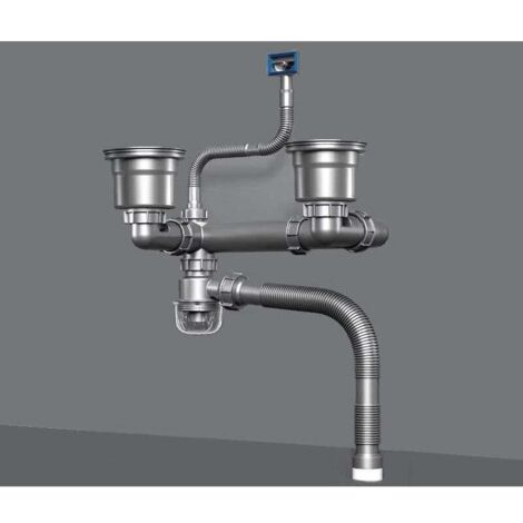 Suitable for double bowl kitchen sinks with anti-odor gasket, integrated drain kit, suitable for double bowl sinks, space saving MUMU (1/4)