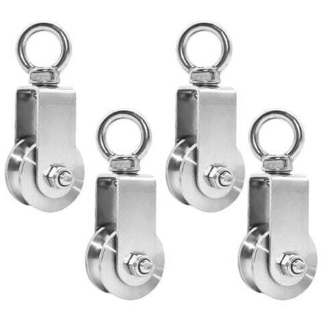 pieces 34 mm pulleys with ball bearings, lifting pulley load capacity 250 kg, stainless steel pulleys for rope fitness (4 pieces, 34 mm) MUMU (1/4)