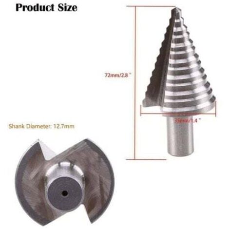 Step Cone Drill Bit, 13 Steps, 5 mm – 35 mm, HSS 4241, Step Drill Bit ...