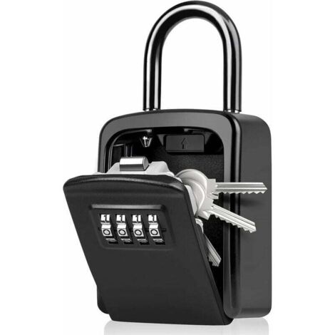 Secure Key Box, Key Box with Code [Weatherproof] [with Removable Handle] Mini Portable Secure Key Box with Resettable Code for Outdoor and Indoor Use (Black), MUMU (1/4)