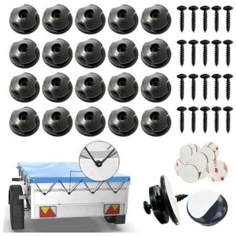 Round tarpaulin hooks including screws 20 pieces Round buttons (20 pieces) for trailer net and trailer tarpaulin Trailer hooks made of hard plastic MUMU (1/4)
