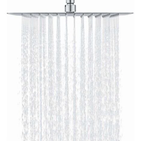 Square shower head 12 inch/30 cm made of 304 stainless steel, water-saving rain shower head with 144 anti-limescale silicone nozzles, 360° rotatable rain shower head-t-chrome MUMU (1/4)