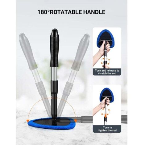 Window cleaner, 4 microfiber pads, window cleaning with telescopic handle, automatic interior wiper set, blue MUMU