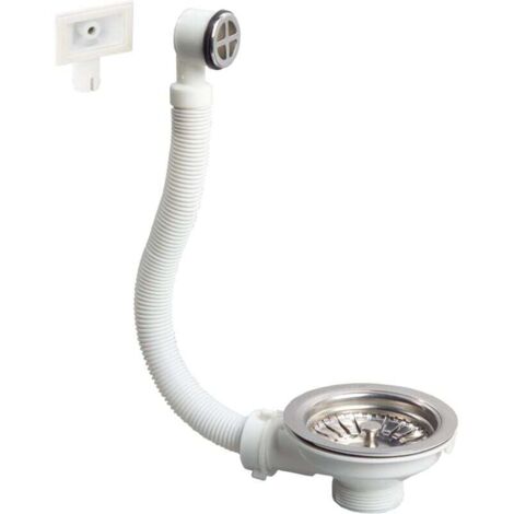 Sink drain ø114 1 bowl, plastic and metal, with external overflow, chrome, white MUMU (1/4)