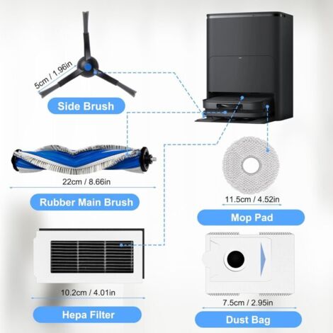 Compatible with ECOVACS DEEBOT X5 Omni/X5 Pro Robot Vacuum Cleaner Accessory Kit, including 1 rotating brush, 2 HEPA filters, 6 mops, 4 dust bags, 6 side brushes, 1 cleaning brush, replacement MUMU