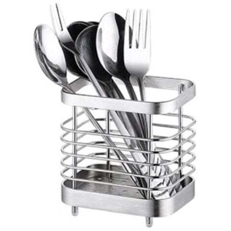 Cutlery drainer, knife holder basket, forks, spoons, kitchen utensils, cutlery holder made of stainless steel, silver MUMU