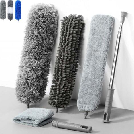 Washable telescopic duster, duster, rod and bendable corner brush, microfiber stainless steel with telescopic rod, extendable up to 250 cm, dust brush for cracks, ceilings, cobwebs, gray 6 MUMU