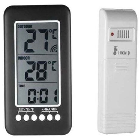 Wireless Indoor/Outdoor Thermometer, 2-in-1 Clock, ℃/℉ LCD Thermometer, Digital Indoor/Outdoor Thermometer, Clock, Temperature Measurement with Transmitter MUMU (1/4)
