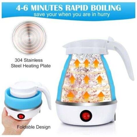 Silicone Folding Kettle, Household Travel Folding Kettle, 0.6L 220V Kettle with Stainless Steel Bottom, Portable Mini Kettle, Camping Holiday, Hiking, Survival MUMU