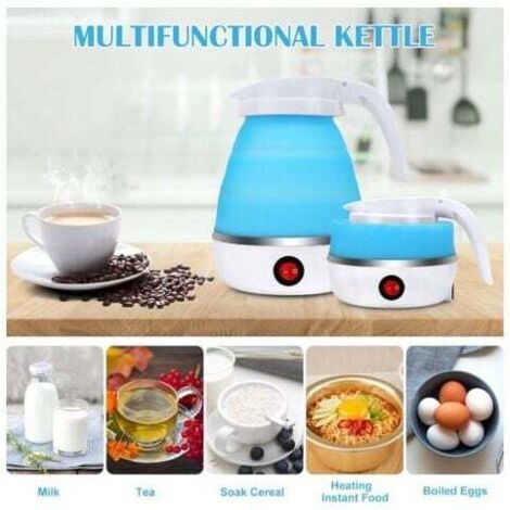 Silicone Folding Kettle, Household Travel Folding Kettle, 0.6L 220V Kettle with Stainless Steel Bottom, Portable Mini Kettle, Camping Holiday, Hiking, Survival MUMU