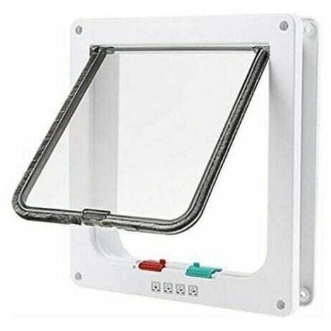 Large White Cat Flap, 4-Way Door Lock for Cat or Dog, Easy to Install (23 cm x 25 cm x 5.5 cm) MUMU (1/4)
