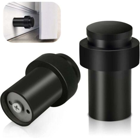 Black Door Stops, Heavy Duty Stainless Steel Door Stoppers, Decorative Wall Protectors, Solid Rubber Baseboards, 65 mm, 2 Pack MUMU (1/4)