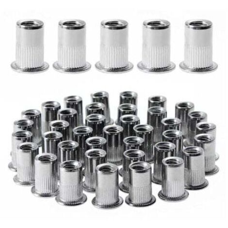 (12 mm × 15 mm) 100 pieces M6 flat head threaded rivet nuts, 304 stainless steel threaded rivet nuts, threaded inserts for plastic and metal assortments MUMU (1/4)