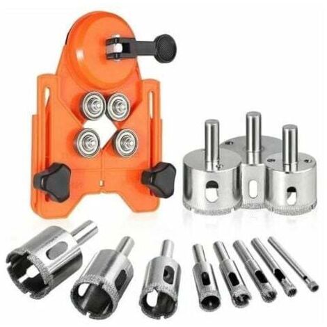 Diamond Hole Saw, Adjustable Hole Locator, Tile Hole Saw with 11 Diamond Coated Drill Bits, Suction Cup Base Hole Saw for Ceramic Glass MUMU (1/4)