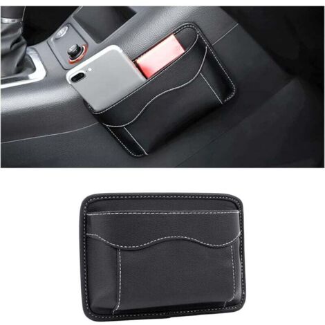 Car Seat Side Organizer, Mini Leather Organizer, Side Storage Bag for Car, for Organizing Documents, Files, Phone, Keys, Coins (Black) MUMU (1/4)