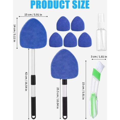 Window cleaner, window cleaning brush, interior window cleaning, window cleaning with telescopic handle with 180° swivel handle and 6 washable pads, blue MUMU