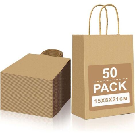 50 pieces small kraft paper bags with handle, brown gift bag 15x8x21cm, paper bag gift bags, kraft bag for party Christmas wedding birthday MUMU