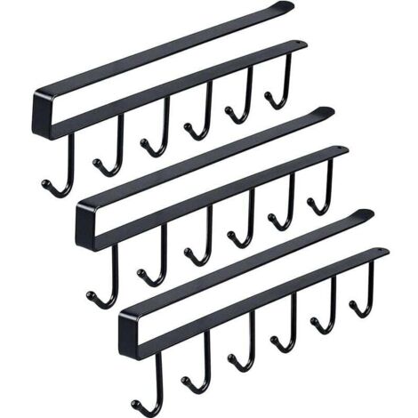 Kitchen Storage Accessories Set with 3 Cup Holders No Drilling, Storage Hooks for Cups, Mugs, Wine Glasses, Kitchen Utensils with Self-Adhesive Screws - Black MUMU (1/4)
