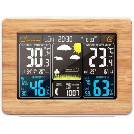 Wireless Weather Station, Digital Wireless Weather Forecast with Temperature, Humidity, Barometric Alarm Clock, LCD Digital Weather Station with External Sensor for Home Office MUMU (1/4)