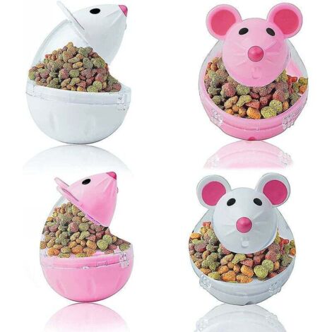 4Pcs Cat Food Dispenser Toy Cat Feeder Interactive Training Toy IQ Treat Mouse Shaped Cup (Pink White) MUMU
