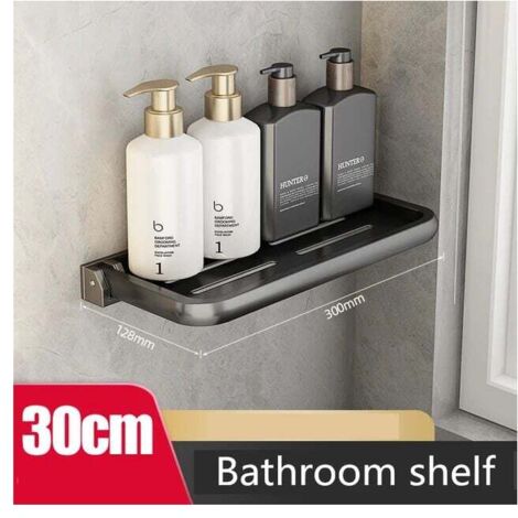 Bathroom Black Fold Shelf Space Aluminum Corner Shelves Towel Holder Shampoo Holder Kitchen Storage Rack Nail-Free Installation 30cm MUMU (1/4)