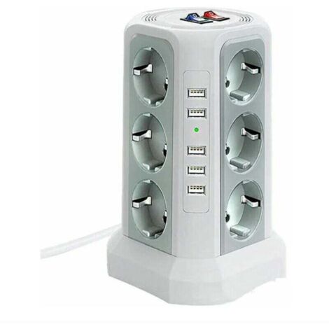 Surge Protector Power Strip with 5 USB Ports and 12 Outlets, Power Strip with 3 Switches, White MUMU (1/4)