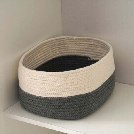 Set of 3 Cotton Rope Shelf Baskets Decorative Closet Basket Bathroom Storage Baskets (White Gray) 35 x 28 x 20cm MUMU (1/4)