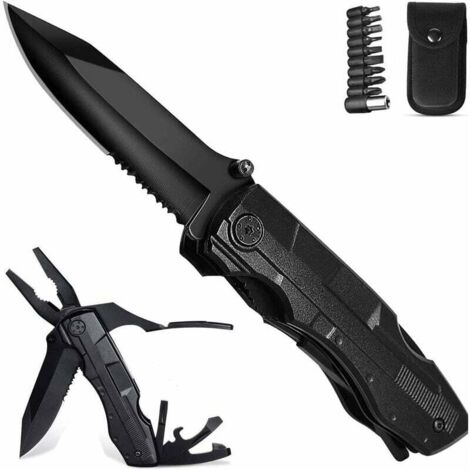 Pocket Knife, 10-in-1 Multifunctional Stainless Steel Swiss Army Knife with Pliers, Screwdriver, Bottle Opener for Camping Hiking MUMU