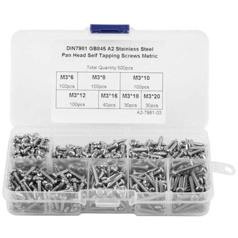 Screws, 500pcs M3 304 Stainless Steel/Carbon Steel Round Head Self-Tapping Screws Kit with Box (304 Stainless Steel) MUMU (1/4)