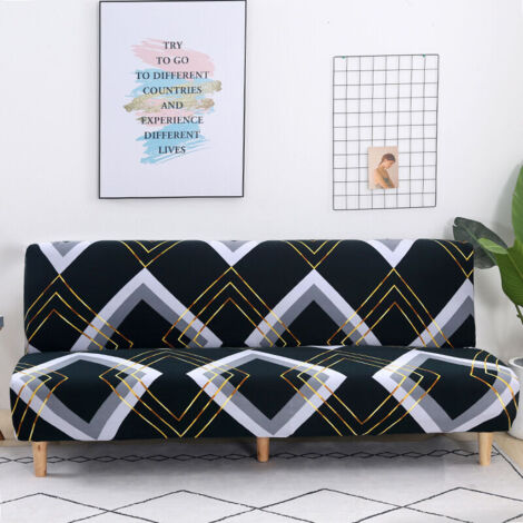 Stretch Sofa Cover without Armrest, Universal Sofa Cover without Armrest, Fully Covered, Foldable Sofa Protector, Easy to Install and Clean, 3 Seater Sofa Cover, Black Diamond MUMU (1/4)